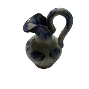 Blue White Purple Mottled Glaze Stamped Italy Ceramic Pitcher Bud Vase 4.5"